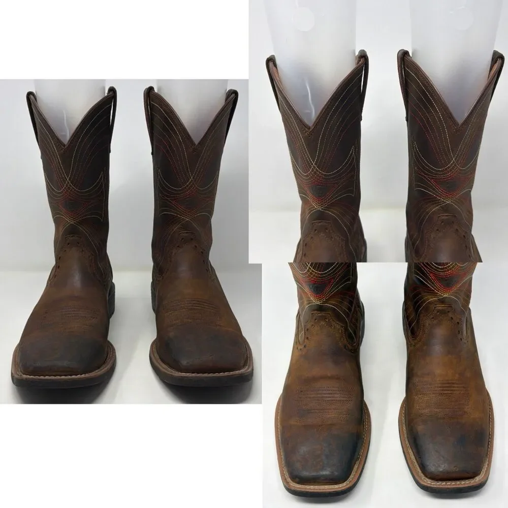 Ariat Sport Western Cowboy Boots Brown Leather Square Toe Men’s 10.5D 10010963